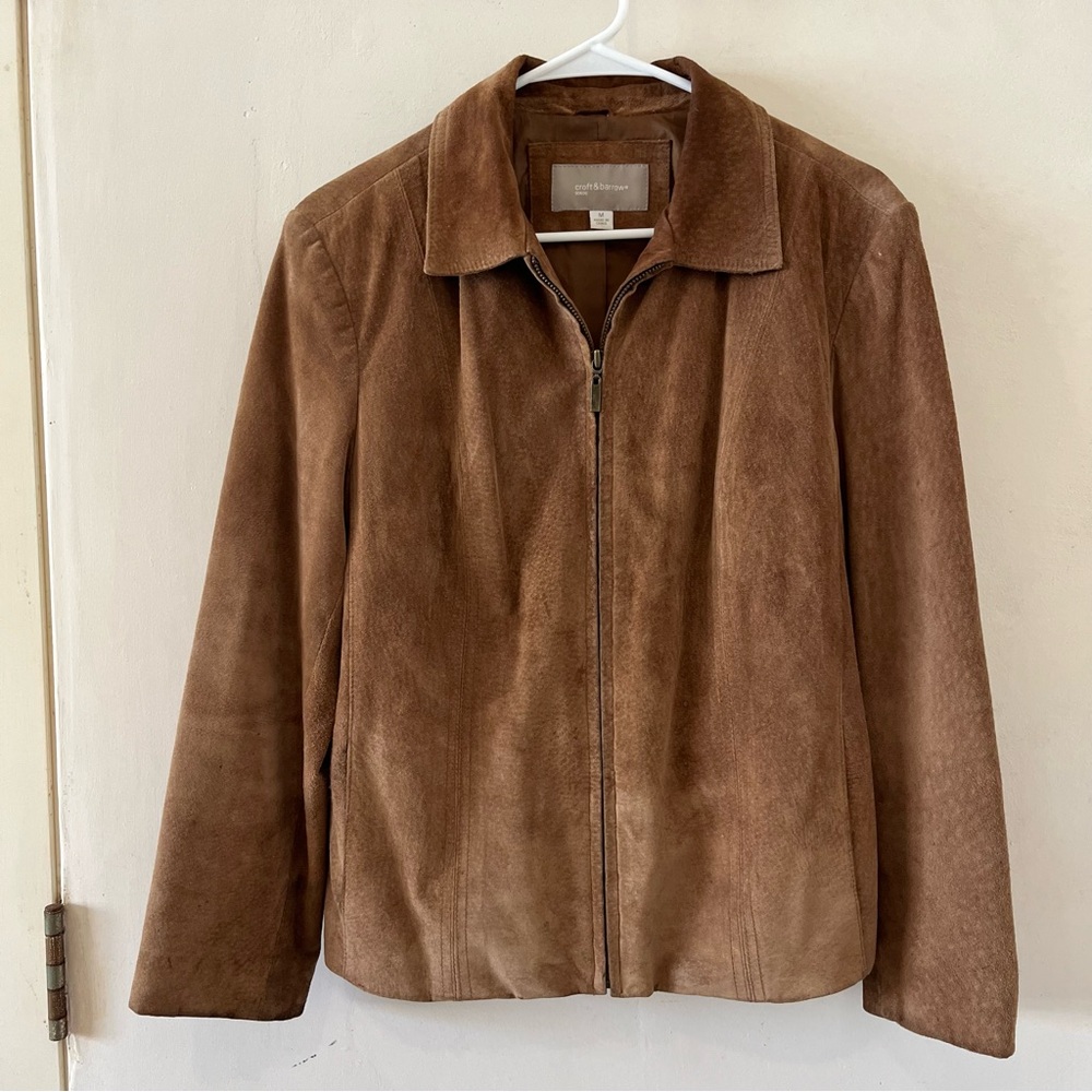 Croft & Barrow | brown suede zip up jacket with collar